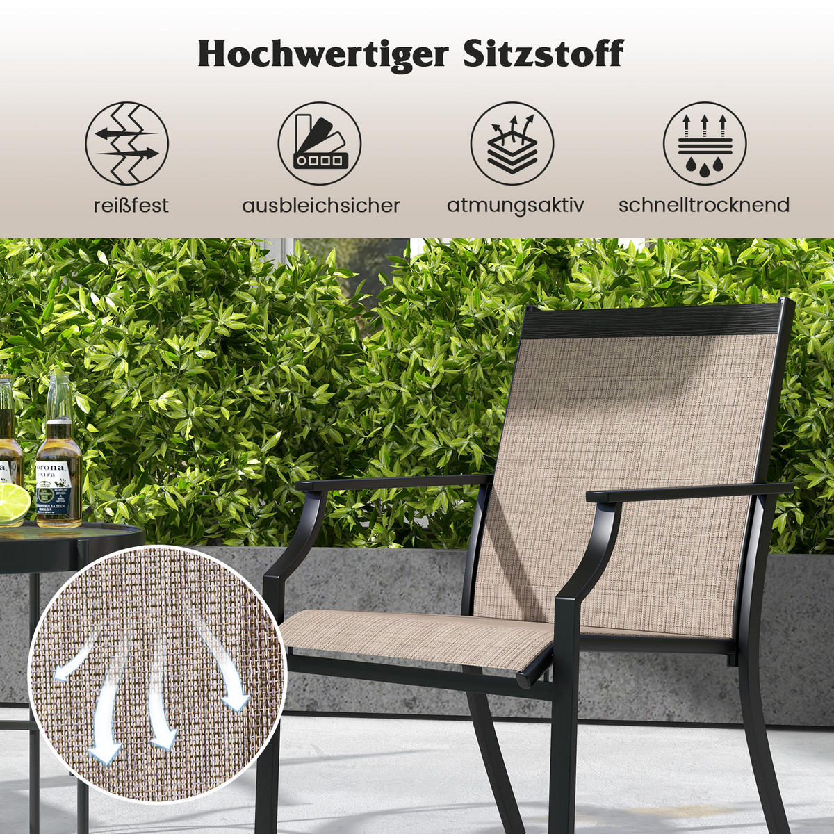 GARTENSTÜHLE Kaffee(2er-Set) - Braun, Metall (61/90/66cm) - COSTWAY