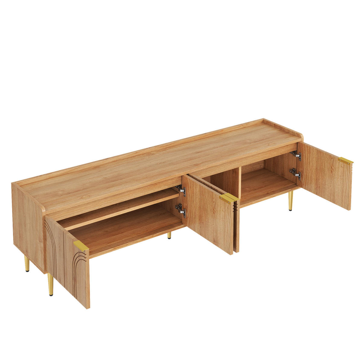TV-SCHRANK 170/35/48 cm Naturholz mit 3D-Türen und Goldfüßen - Goldfarben/Naturfarben, Holzwerkstoff/Metall (170/48/35cm) - Oxeza