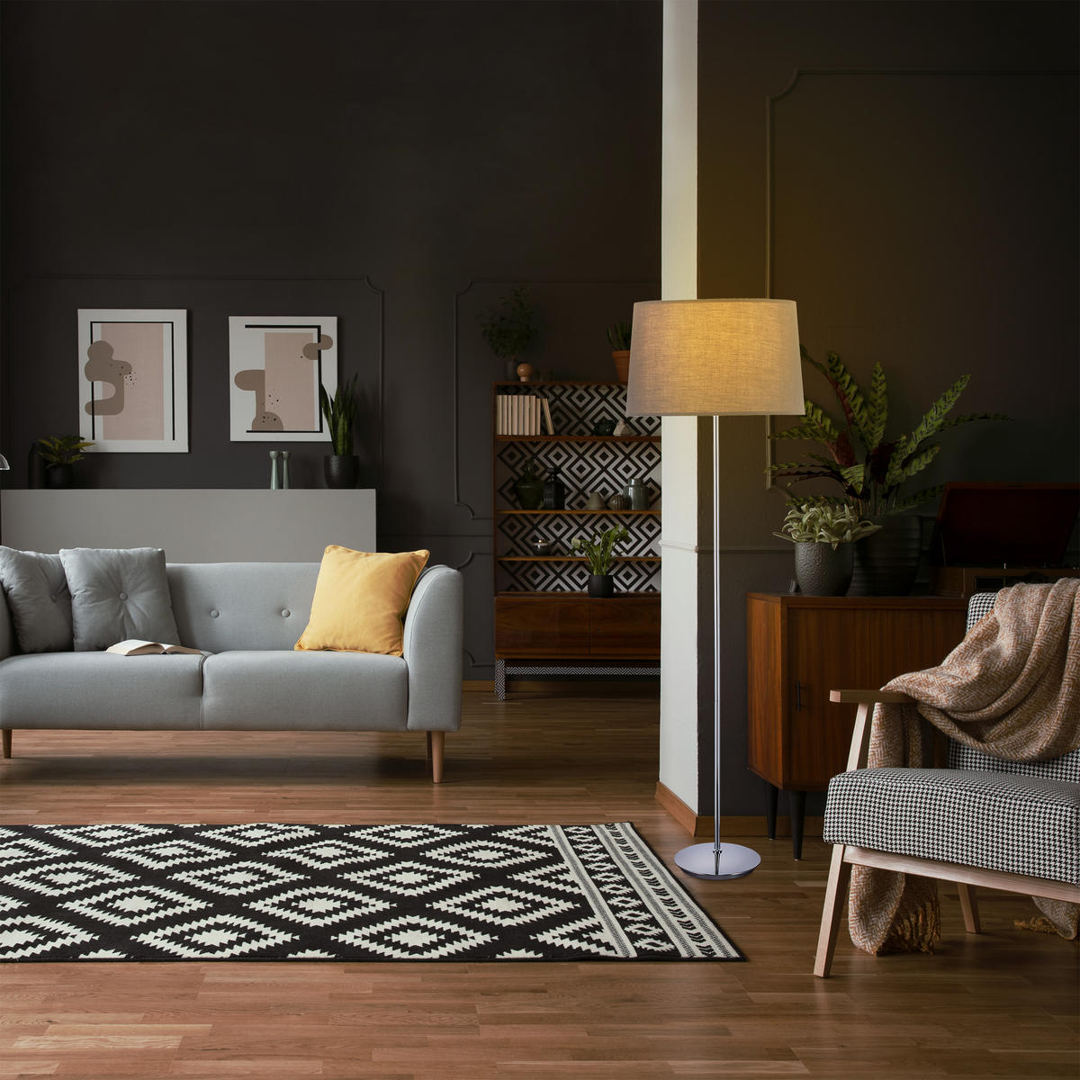 STEHLAMPE - Silberfarben, Kunststoff/Textil (40/40/148.5cm) - Relaxdays