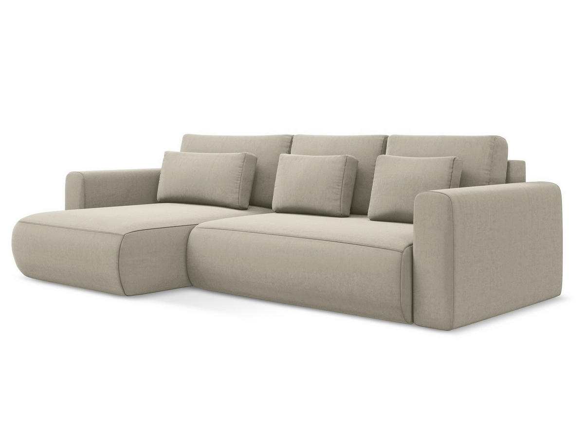 ECKSOFA mit Schlaffunktion Samt Stoff Creme - Perlmutt/Creme, Kunststoff/Textil (149/278cm) - Makamii