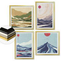 WANDBILDER 4er Set - 50x50 cm & 40x60 cm Goldrahmen - Abstrakte Berglandschaften - Goldfarben, Kunststoff (50/50cm) - ArtPrintCave