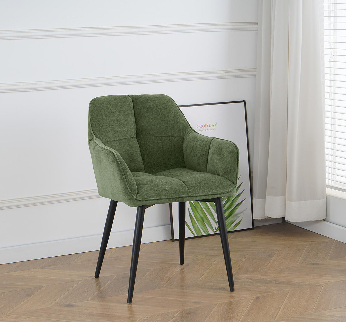 ARMLEHNENSTUHL - Bouclé / Eisen, 2er-Set - Grün, Metall (49/85/59cm) - home24