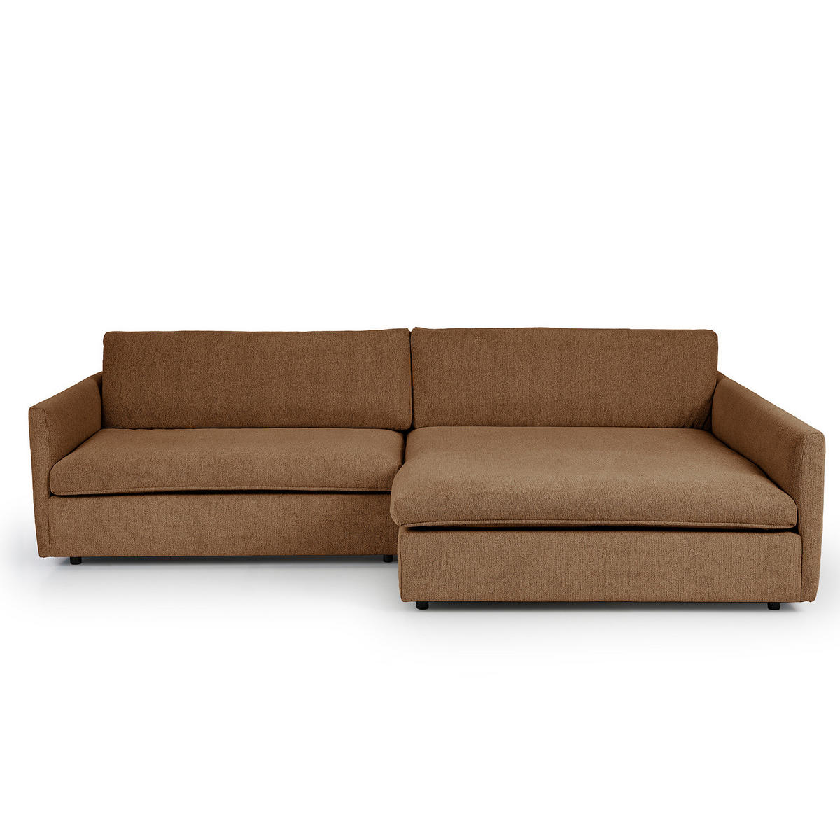 ECKSOFA mit Longchair - Schwarz/Haselnussfarben, Kunststoff/Textil (290/183cm) - home24