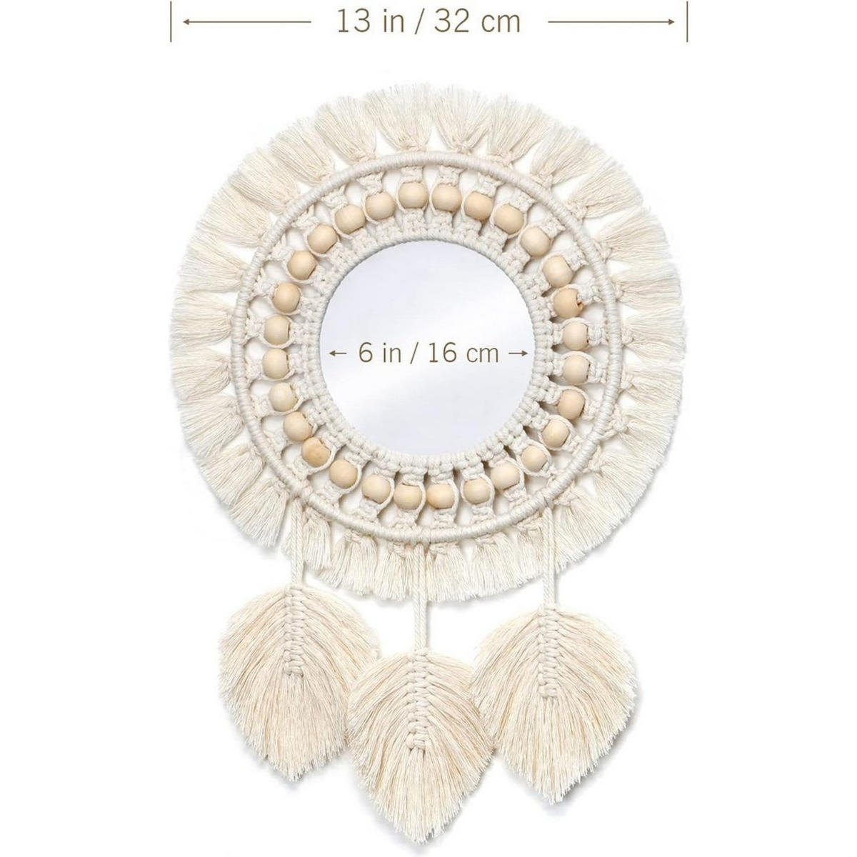 SPIEGEL Beige Boho 50 x 30 x 1 cm Baumwolle Wanddeko - Weiß, Textil (50/1/30cm) - MCBOSON