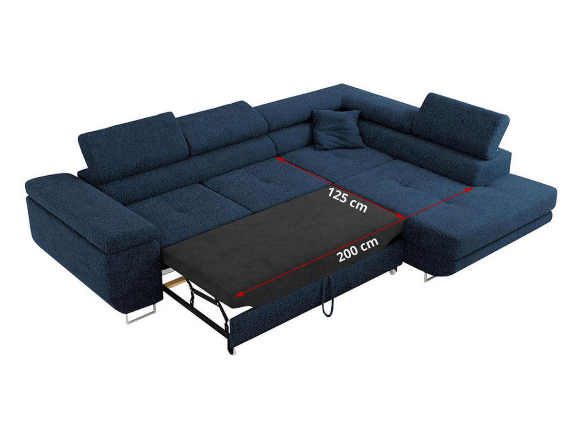 ROHOVÁ SEDAČKA GUSTAW L - Tmavě modrá Bouclé - Pravá Strana - stříbrná/tmavě modrá, kov/textil (205/275cm) - MKS