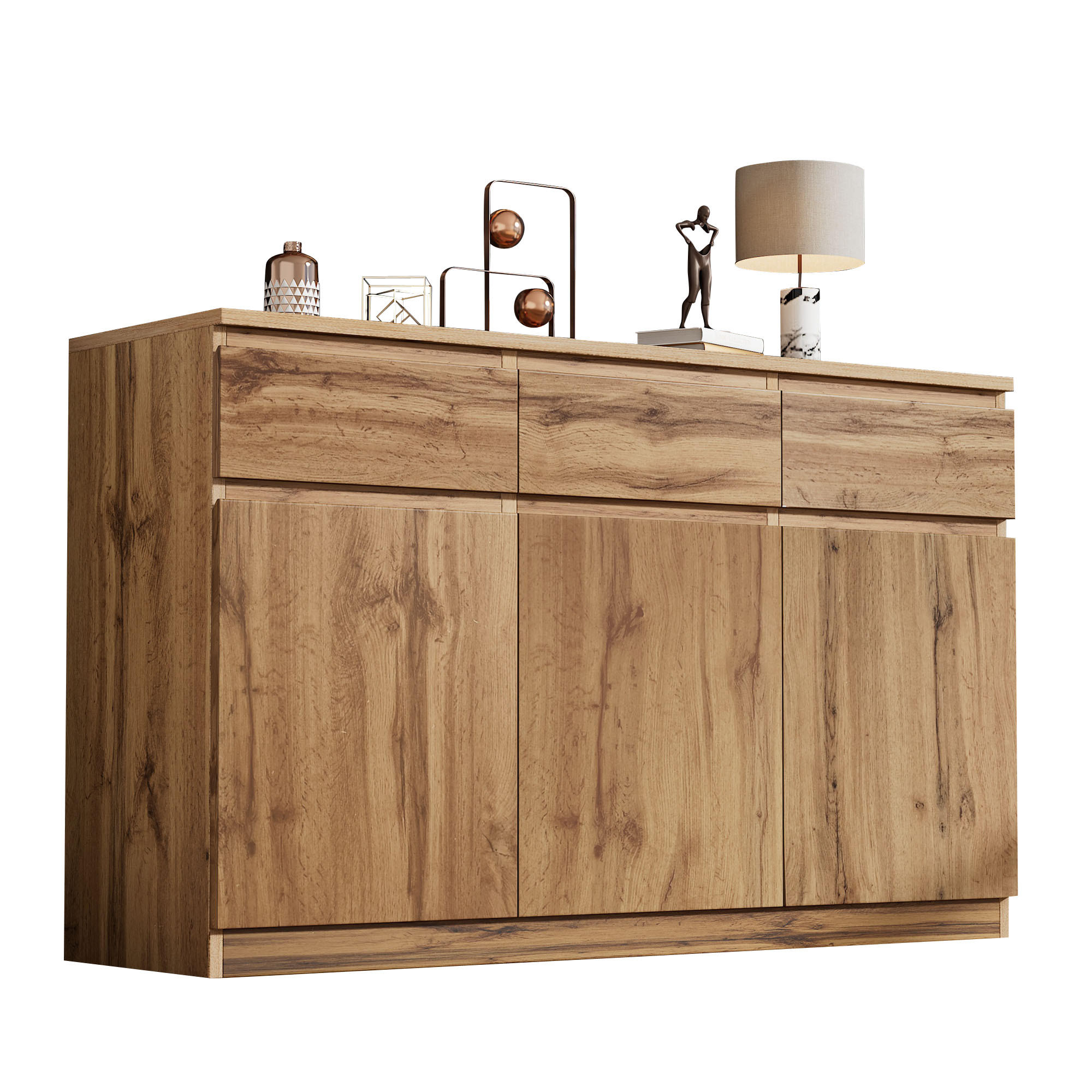 SIDEBOARD in Naturfarben Anrichte mit 3 Türen und 3 Schubladen für Wohnzimmer, B135/T40/H81cm - Naturfarben, Holzwerkstoff (135/81/40cm) - STILVORA