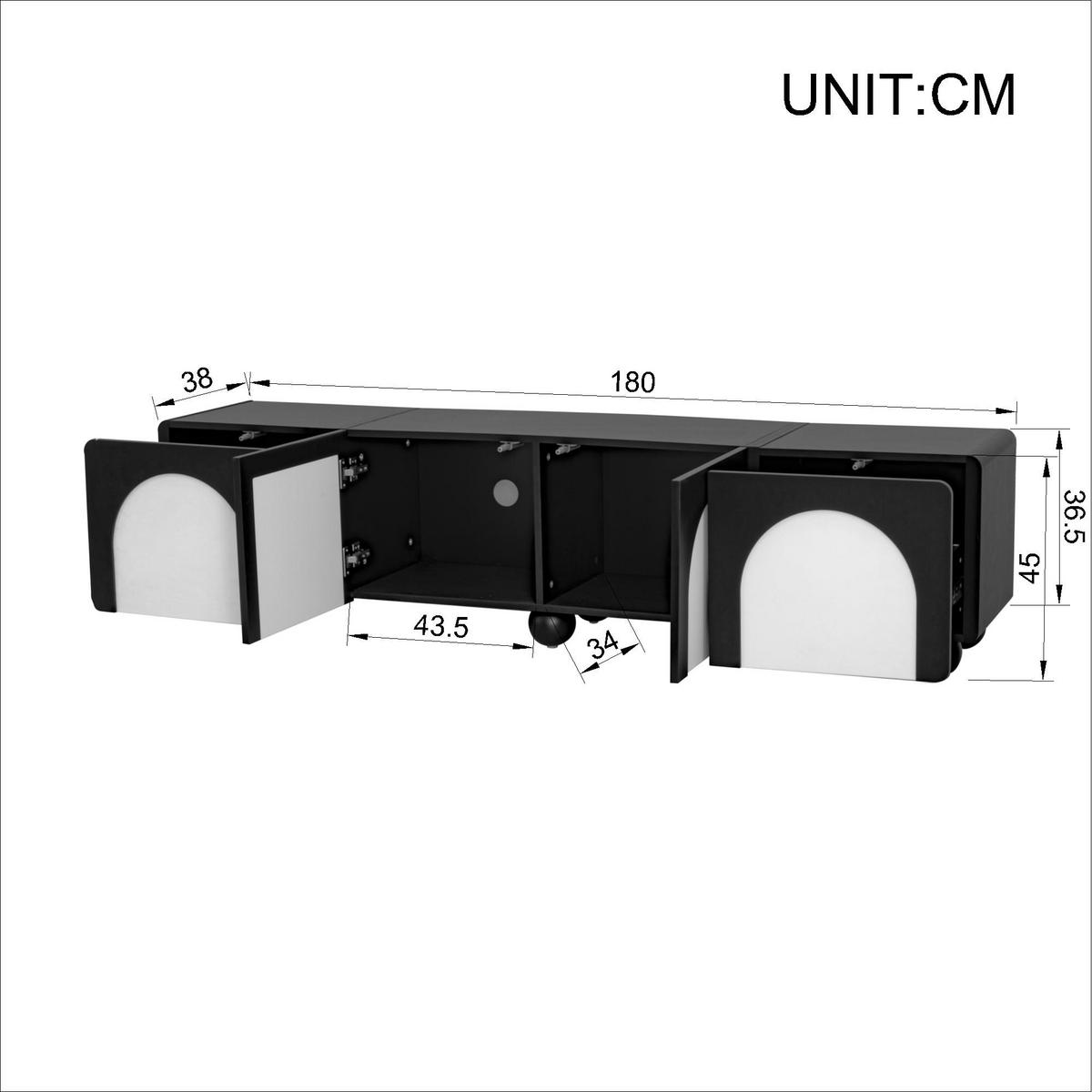 TV-SCHRANK 180x38x45 2 Türen 2 Schubladen Schwarz Weiß - Schwarz, Holzwerkstoff (38/45/180cm) - FLIEKS