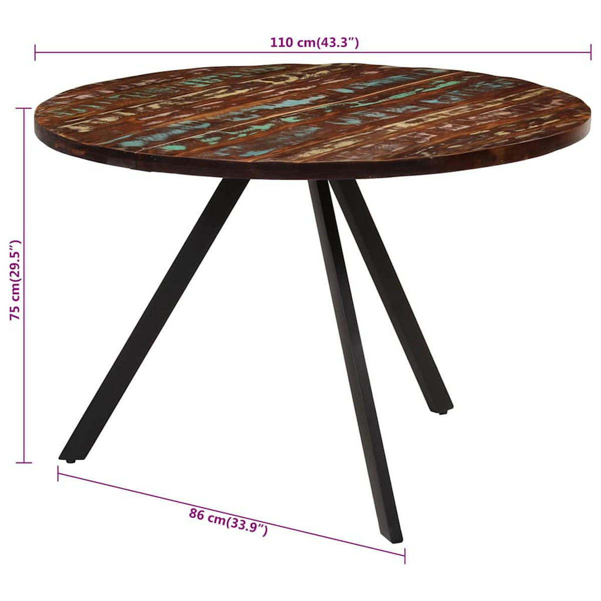 ESSTISCH 110/75 Cm Altholz Massivholz - Eukalyptusholzfarben, Holz (110/110/75cm) - vidaXL