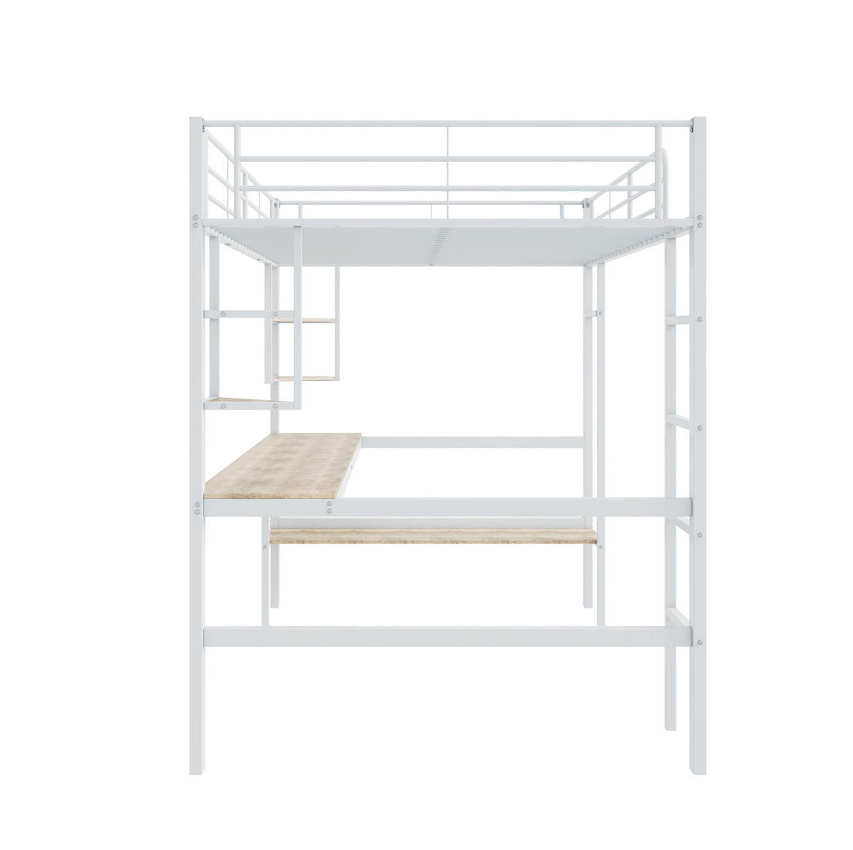 HOCHBETT aus Metall 140x200 cm Weiß mit Schreibtisch und Bücherregal - Weiß, Metall (140/200cm) - IVMEU