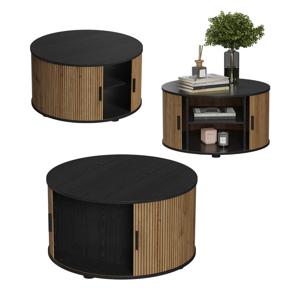 MASUTA DE CAFEA Selva Stejar/negru 80 x 80 cm cu usa culisanta - culoare lemn stejar/negru, compozit lemnos (80/80/45cm) - Vicco