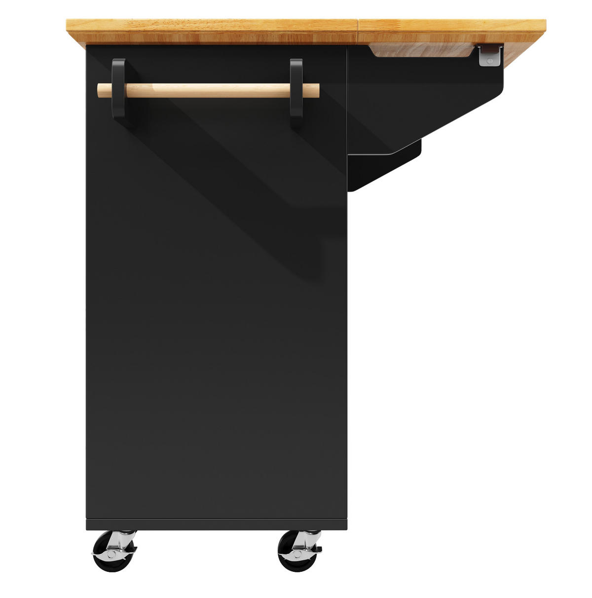 KÜCHENINSEL mit klappbarer Tischplatte & Rollen, 120/45/93 cm, Schwarz - Schwarz, Holzwerkstoff (120/93/45cm) - Redom