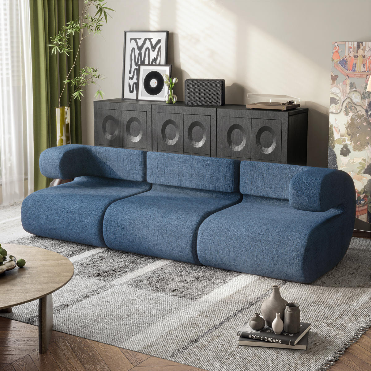 SOFA Modulares Sofa Kommaform Blau Linke Armlehne - Blau, Textil (76/66/90cm) - Vercart