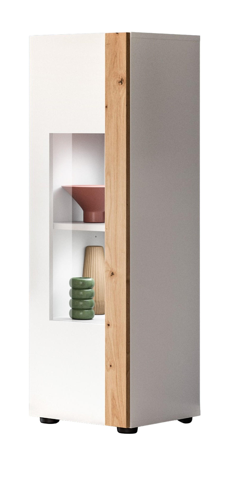 VITRINE weiß und Eiche 30 x 110 cm, Vitrinenschrank stehend/hängend - Schwarz/Weiß, Glas/Holzwerkstoff (30/112/33cm) - Inn.Furn