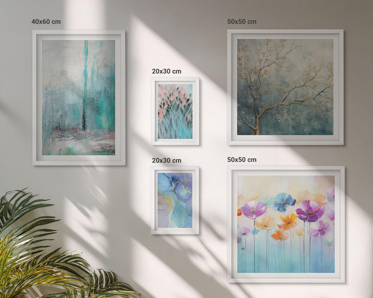WANDBILDER 5er-Set - 50x50 cm & 20x30 cm & 40x60 cm Weißer Rahmen - Leuchtturm, Landschaft, Mädchen, Pferd - Weiß, Kunststoff (40/60cm) - ArtPrintCave