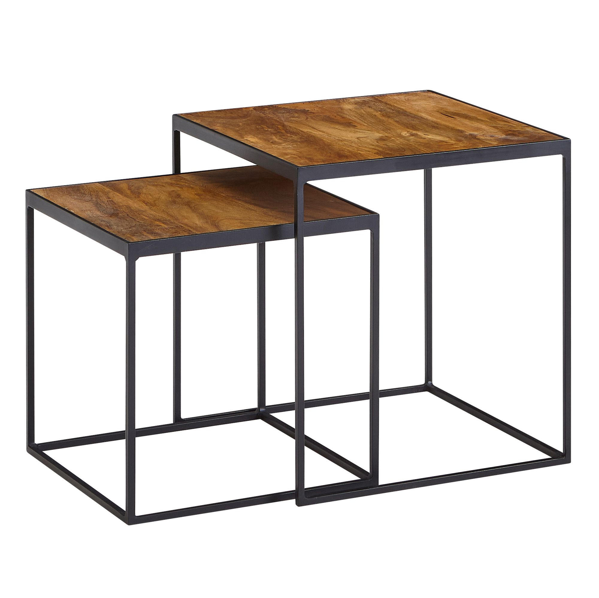 BEISTELLTISCH Set – 2-teilig Mango Massivholz Metall Braun Schwarz Industrial - Schwarz/Braun, Holz/Metall (40/40/44cm) - KADIMA DESIGN