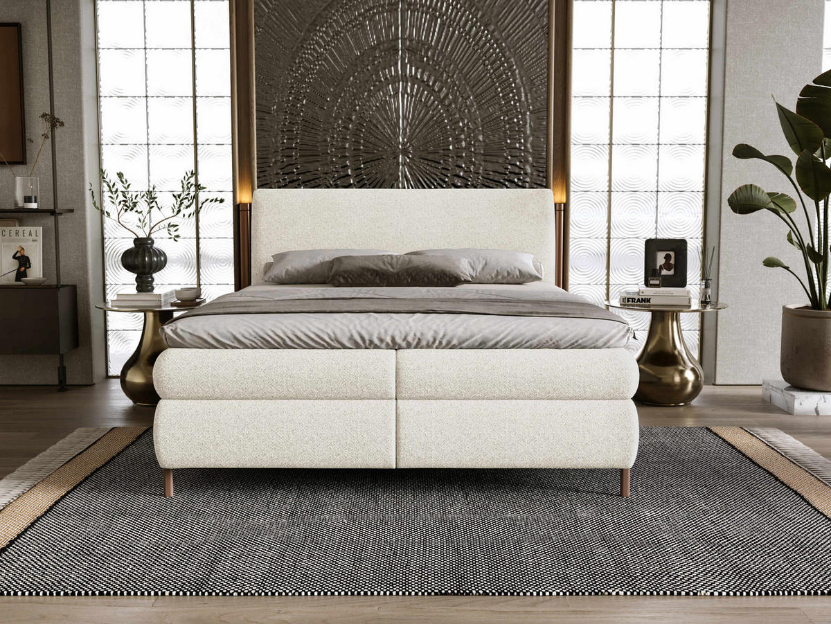 PAT CU LADĂ DE DEPOZITARE Evia - H3 - maro/crem, material textil/compozit lemnos (140/200cm) - MIRJAN24