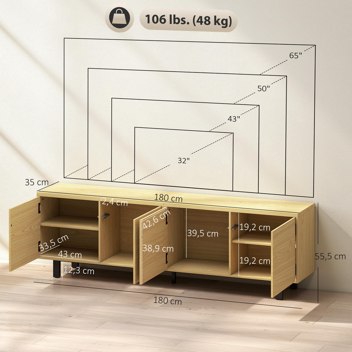 TV-MÖBEL Braun 1 Stück - Braun, Holzwerkstoff (180/55.5/35cm) - GiPP