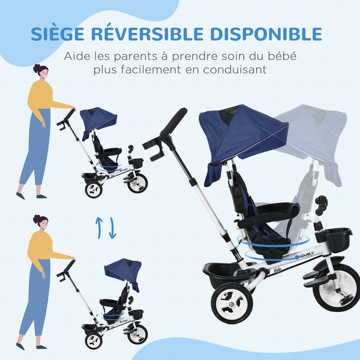 DREIRAD DE-18946 6-in-1 mit Schiebegriff & umkehrbarem Sitz Blau - Blau, Kunststoff (112/50/104cm) - ComfortXL