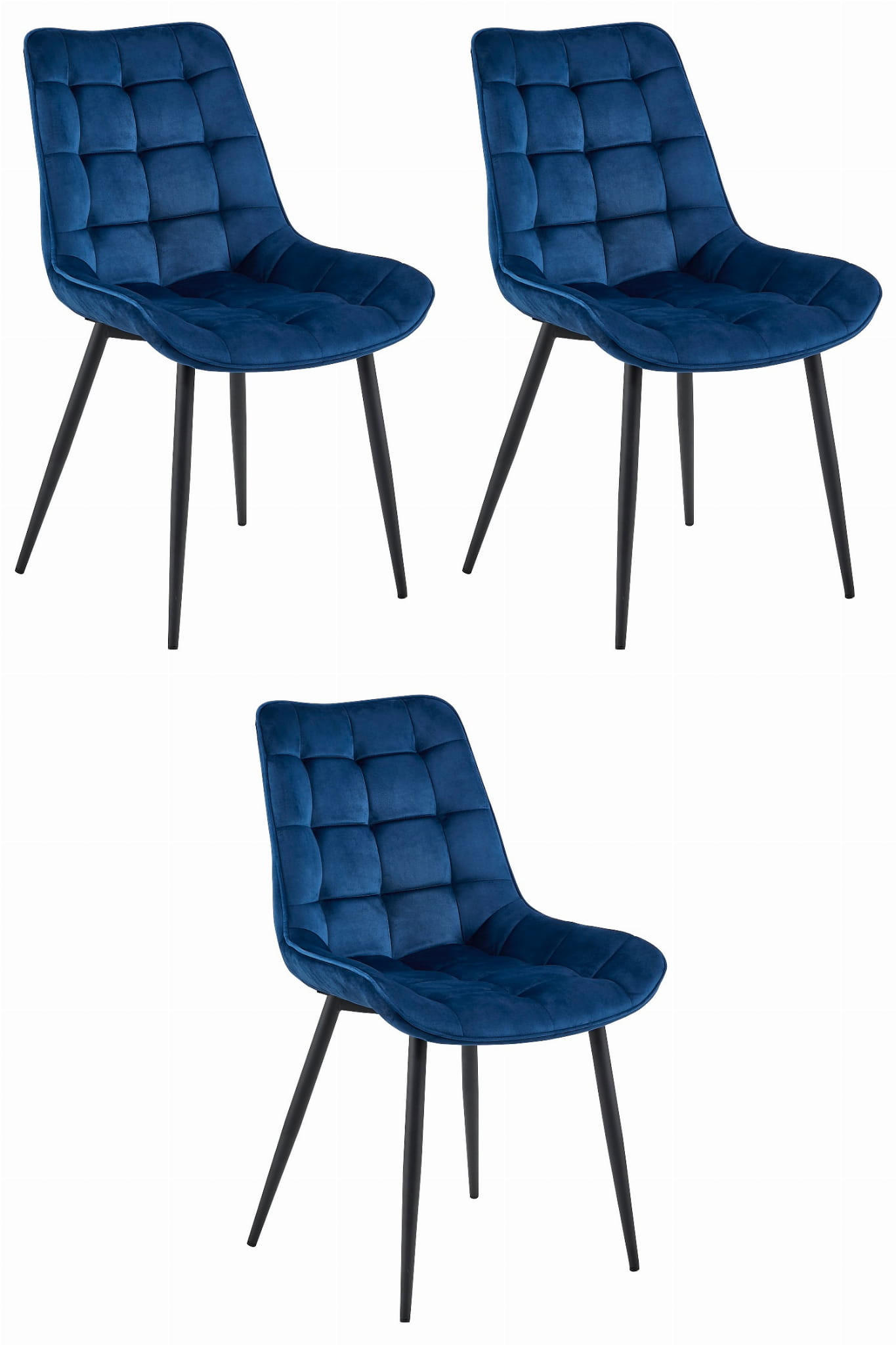 ESSZIMMERSTUHL 3-er Set BERA marineblauer Sitz, schwarze Beine - Schwarz/Dunkelblau, Textil (54/88/60cm) - Valora