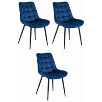 ESSZIMMERSTUHL 3-er Set BERA marineblauer Sitz, schwarze Beine - Schwarz/Dunkelblau, Textil (54/88/60cm) - Valora