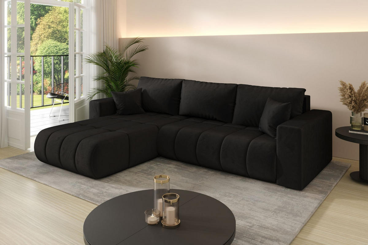 ECKSOFA mit schlaffunktion und bettkasten MILO PREMIUM, stoff MONOLITH, Anthrazit, Links - Anthrazit, Holz (280/190cm) - Kaiser Möbel