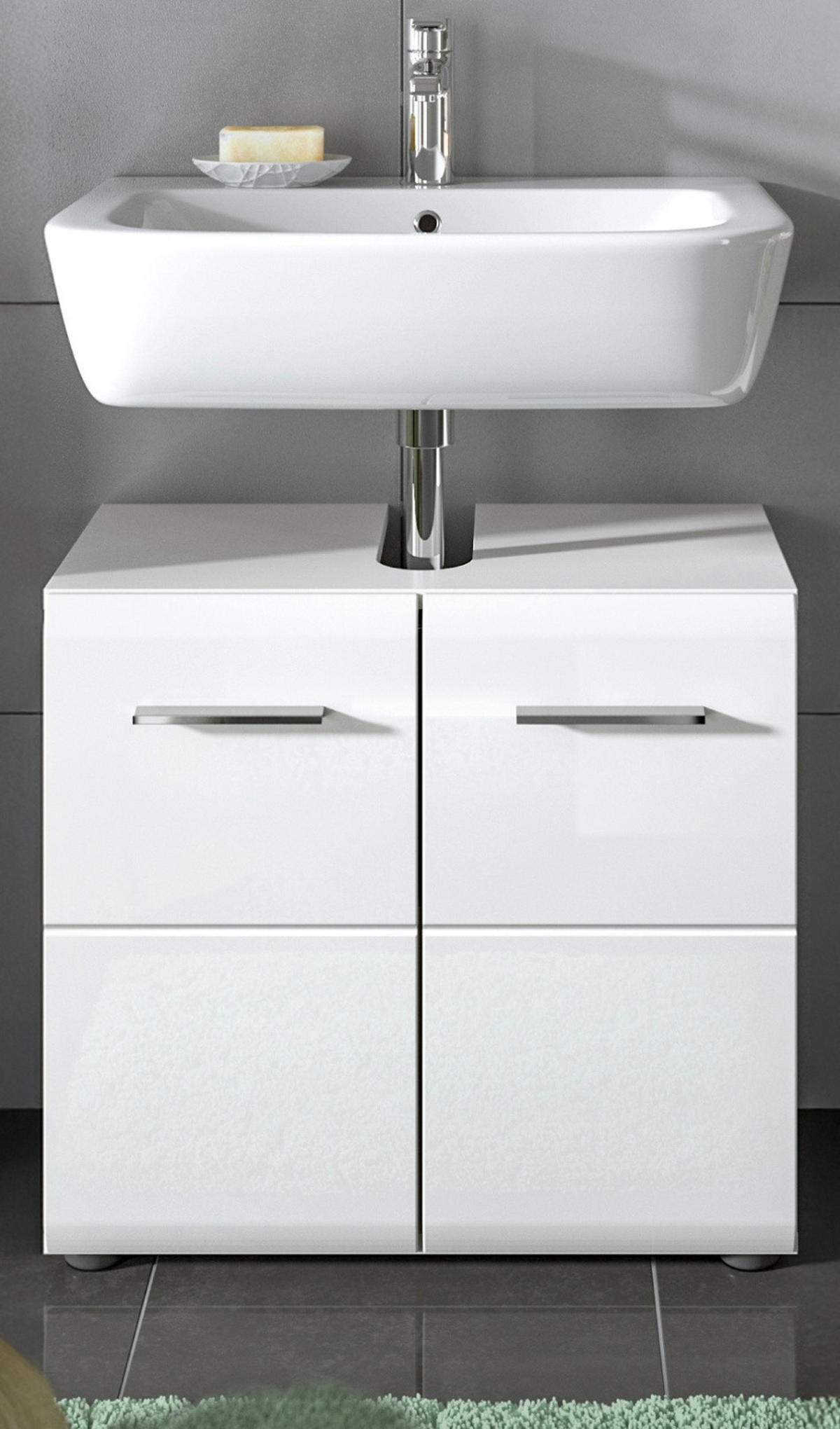 WASCHBECKENUNTERSCHRANK weiß Hochglanz, Badezimmer Unterschrank 60 cm - Weiß Hochglanz/Silberfarben, Holzwerkstoff/Kunststoff (60/54/30cm) - Inn.Furn