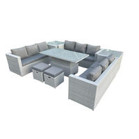 GARTENMÖBEL SET Polyrattan Helles Grau 8-teilige - Hellgrau, Metall - Fimous