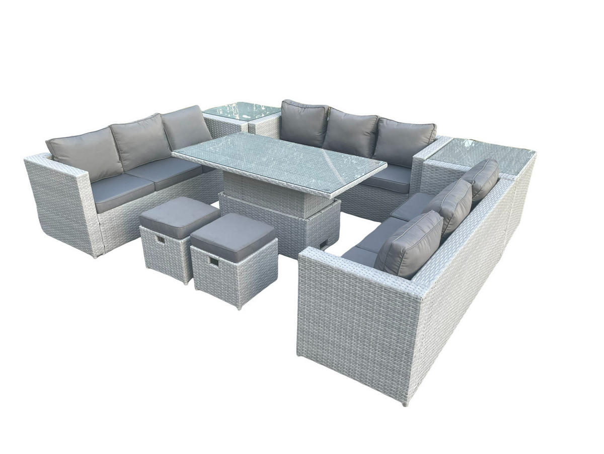 GARTENMÖBEL SET Polyrattan Helles Grau 8-teilige - Hellgrau, Metall - Fimous