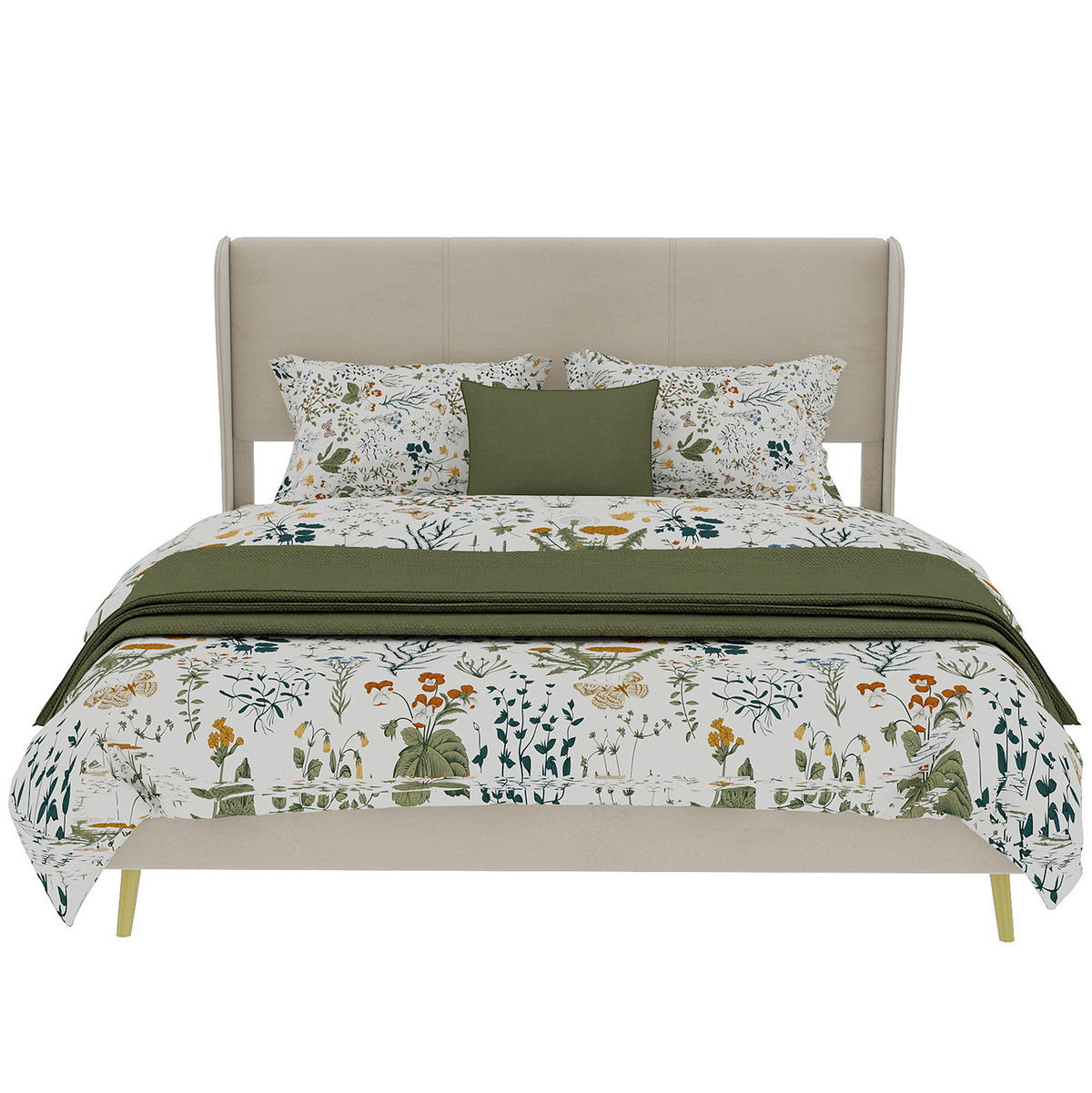 ČALOUNĚNÁ postel 140/200 cm béžová z látky a kovu s měkkým čelem bez matrace - béžová, textil (140/200cm) - OKWISH