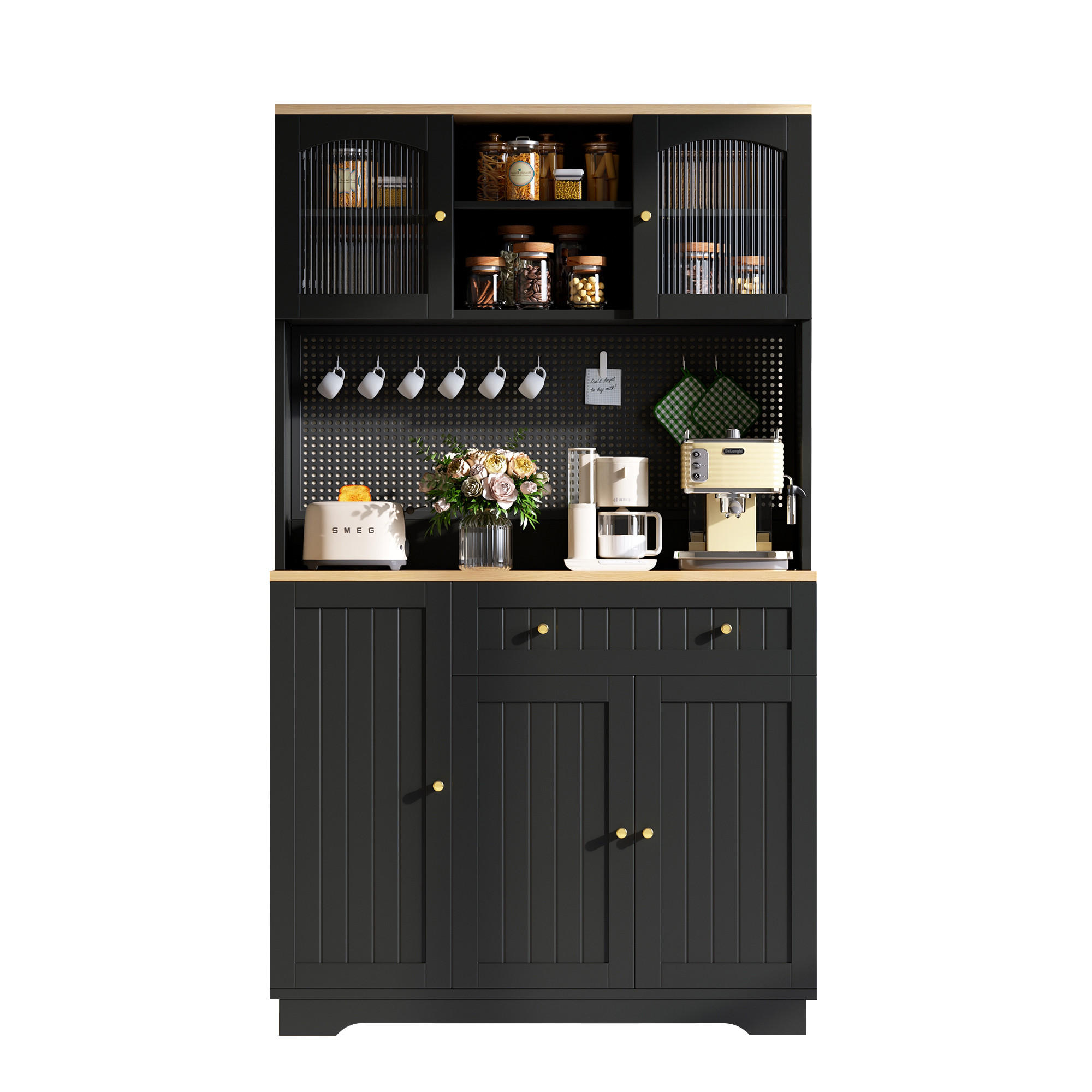 VITRINE 103.5x40x180cm Schwarz mit verstellbaren Böden - Schwarz, Holzwerkstoff (103.5/180/40cm) - FLIEKS