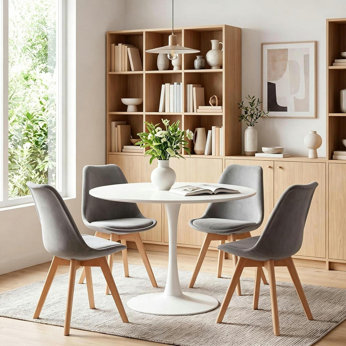 ESSZIMMERSTUHL 4er Set Samt Dunkelgrau Buche Massivholzbeine - Anthrazit, Textil (47.5/82/41cm)