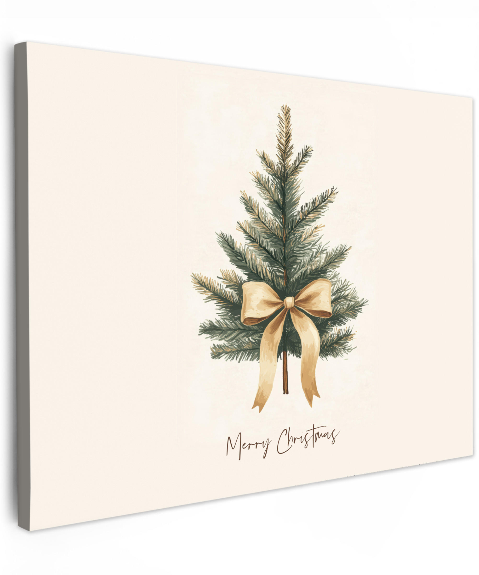 LEINWANDBILD Weihnachtsbaum - Weihnachten - Frohe Weihnachten - Beige Wandbilder 80x60 cm - Sandfarben, Textil (80/60cm) - MuchoWow