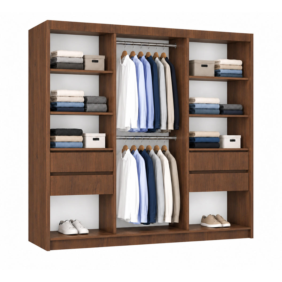 KLEIDERSCHRANK Lumil 200 cm Nussbaum Warmia Spiegel 2 Schubl. Griffe schwarz - Nussbaumfarben, Holzwerkstoff (200/216/61cm) - KS Home Concept