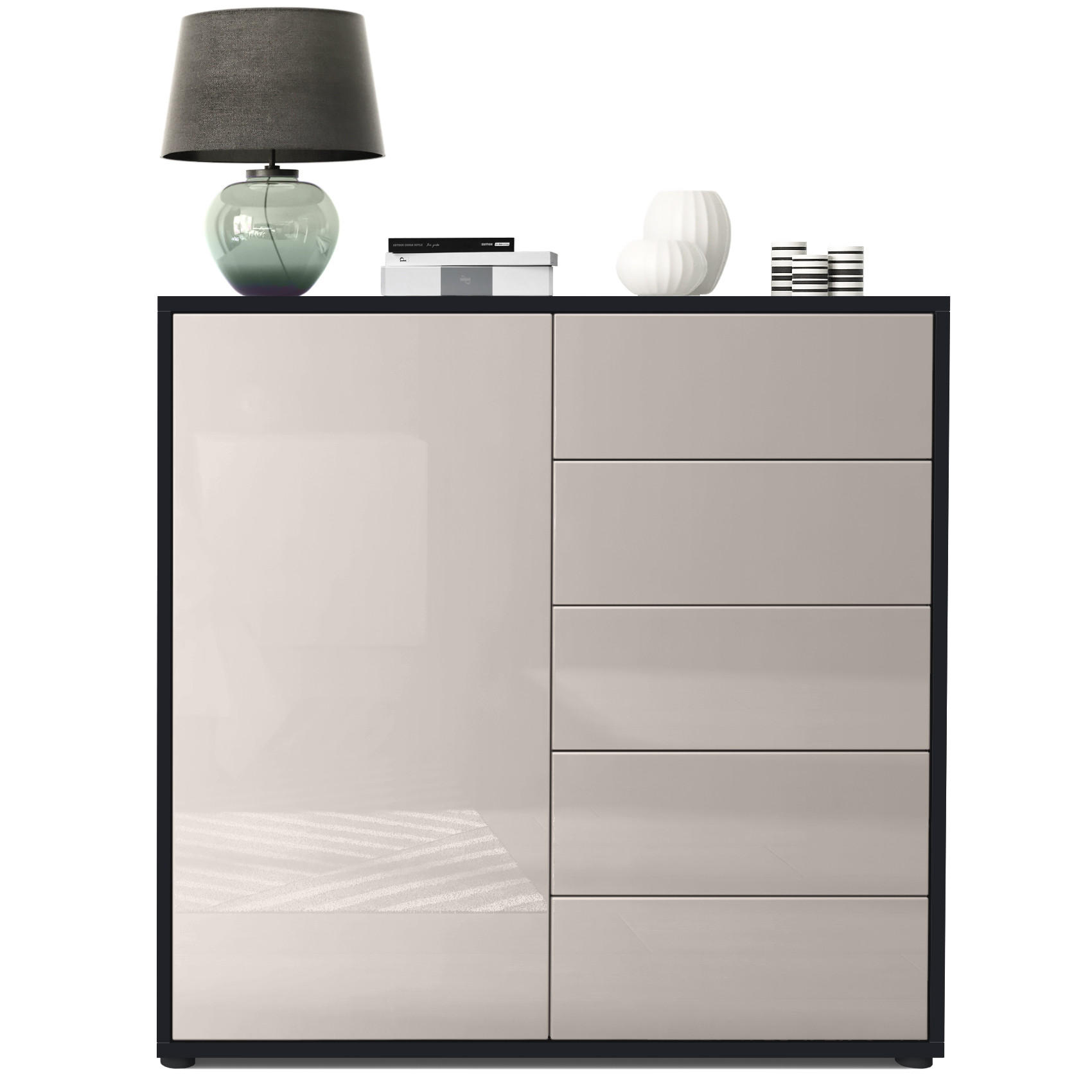 KOMMODE Ben Front in Sandgrau Hochglanz - Sandfarben, Holzwerkstoff (79/74/36cm) - Vladon