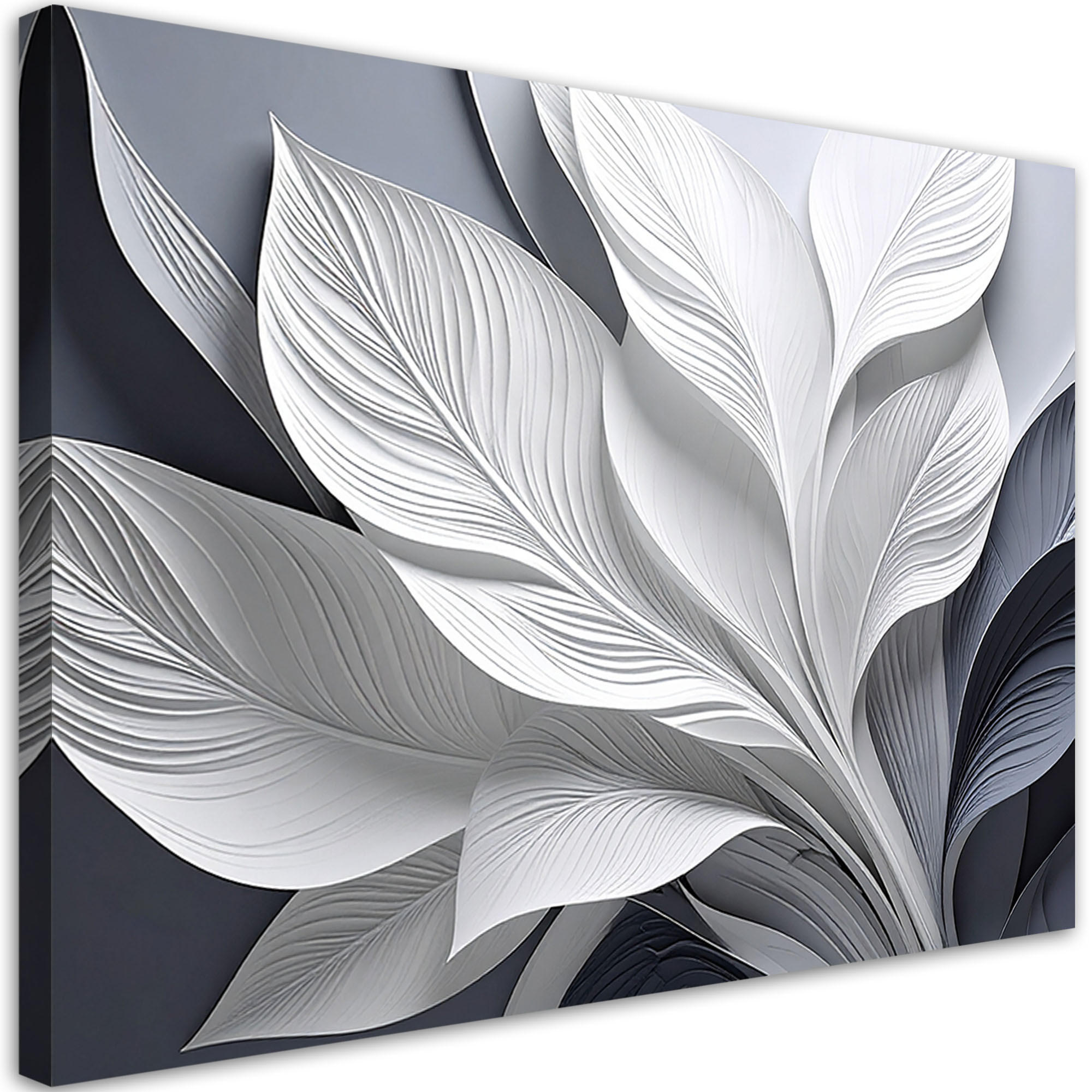 LEINWANDBILDER, Weiße Blätter auf grauem Hintergrund - Weiß, Textil (60/40cm) - Feeby