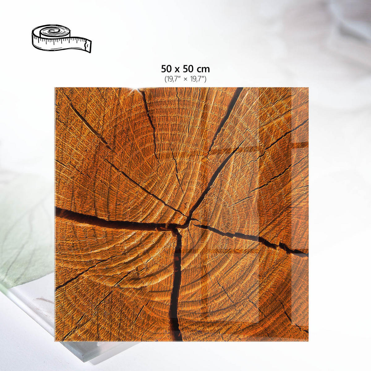TISCHPLATTE 50x50 cm – Holzquerschnitt - Braun, Glas (50/50/0.4cm) - Wallfluent