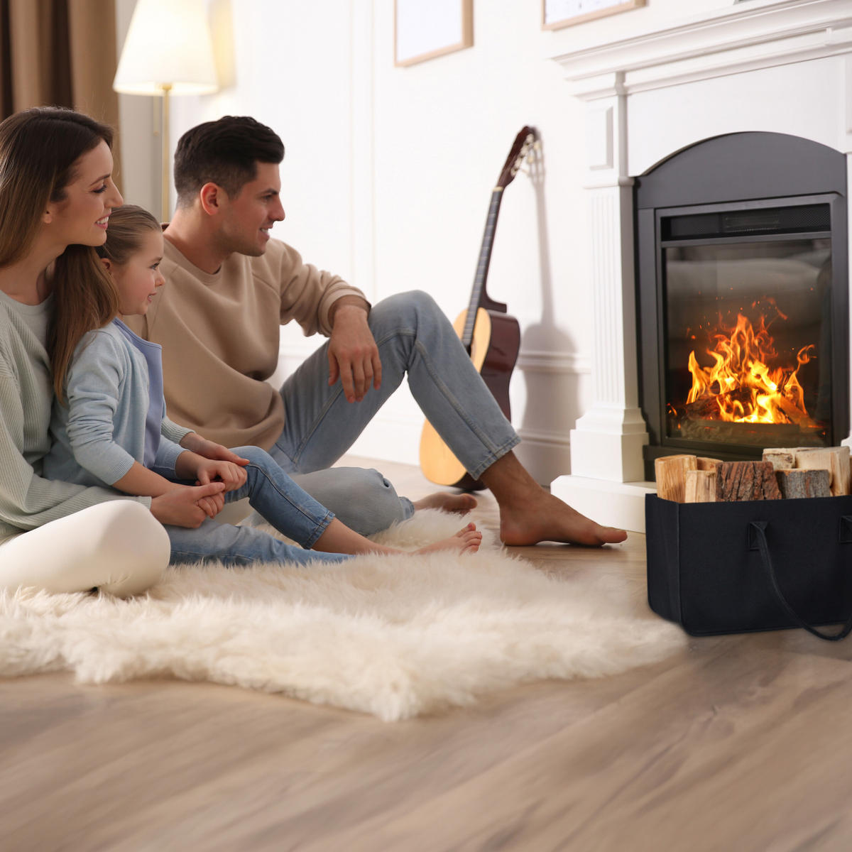 2XKAMINHOLZTASCHE - Schwarz, Textil (50/25/25cm) - Relaxdays