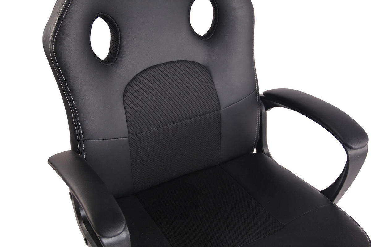 DREHSTUHL Lederlook schwarz/schwarz - Schwarz, Kunststoff/Textil (61/106/59cm) - CLP
