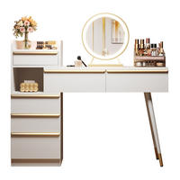 SCHMINKTISCH 41,5/100/102 cm mit ausziehbarer Tischplatte, LED-Spiegel und 6 Schubladen, Weiß - Weiß, Holzwerkstoff (100/102/41.5cm) - Redom