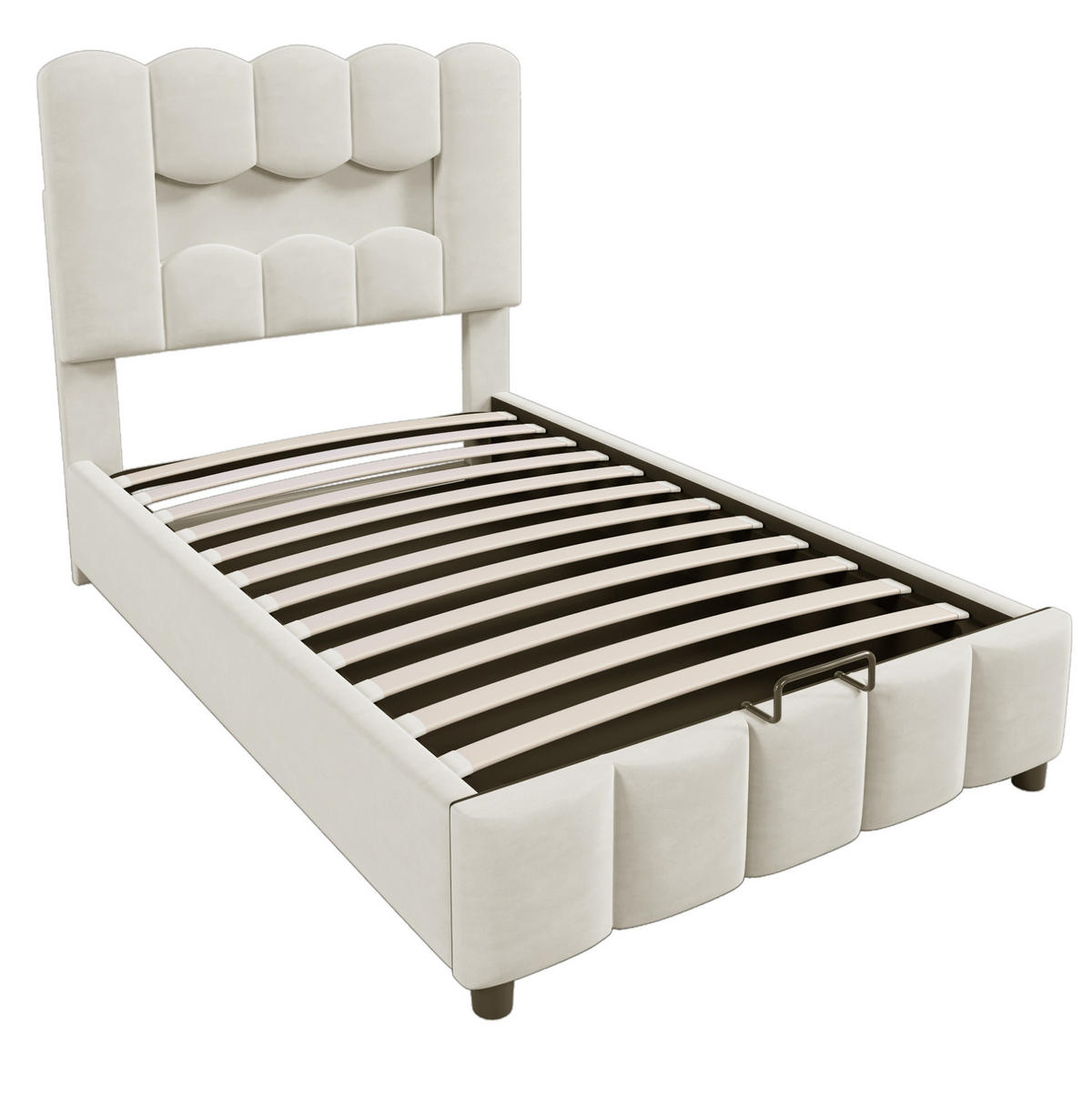 POLSTERBETT mit Stauraum und LED 90x200 cm Velours Beige - Beige, Metall (90/200cm) - Meubliv