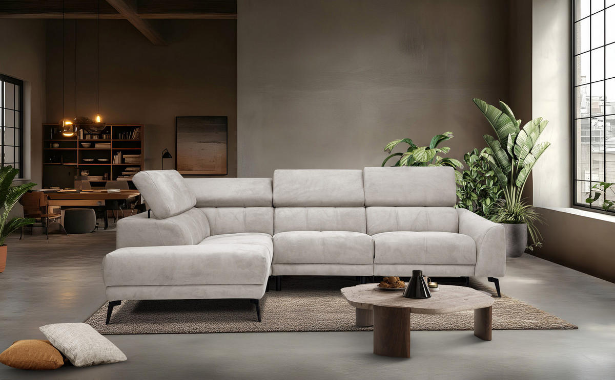 ECKSOFA LARS 5-Sitzer, 1 Relax, verstellbare Kopfstützen, beige - Beige/Schwarz, Holzwerkstoff/Textil (284/201cm) - Courtois Laville