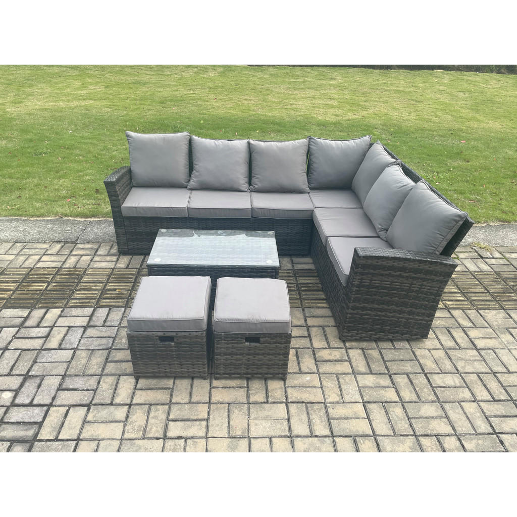 Thumbnail - Fimous Gartensofa, Dunkelgrau, Metall, Kunststoff, Glas, 8-Sitzer, Füllung: Schaumstoff, rechteckig, Loungemöbel, Lounge...