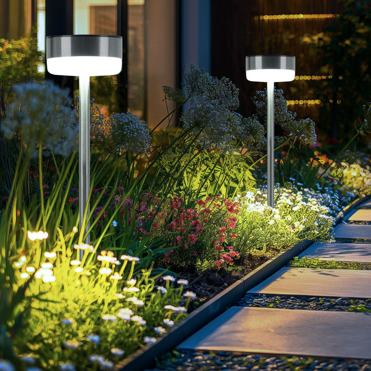 LED AUSSENLEUCHTE Edelstahl Silber 2er Set - Silberfarben, Metall (9/9/39cm)