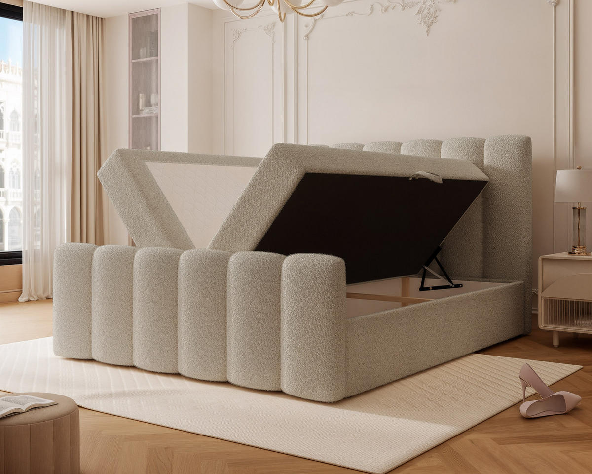 BOXBETT FERRERO 160/200 cm, in Creme, mit Matratze - Creme, Textil (160/200cm) - Idohome