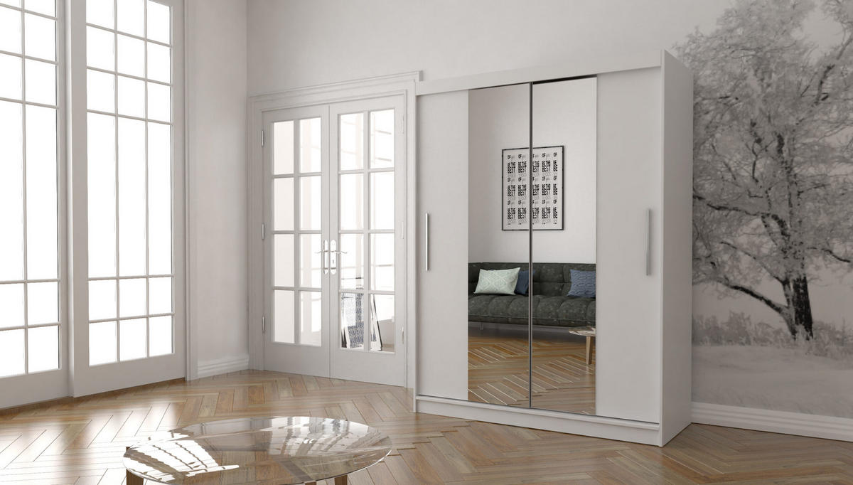 SCHIEBETÜRENSCHRANK - LARA 01 (Weiß) - Weiß, Holzwerkstoff/Metall (150/200/61cm) - Möblo