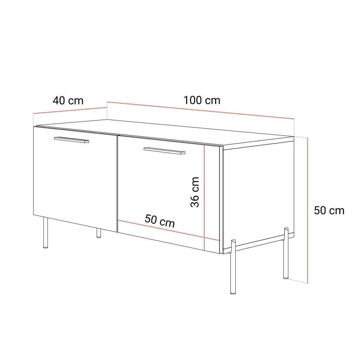 TV-ELEMENT AURA 100 KASCHMIR Hochglanz auf geraden schwarzen Beinen + LED - Kaschmir, Holzwerkstoff (100/50/40cm) - Lookway