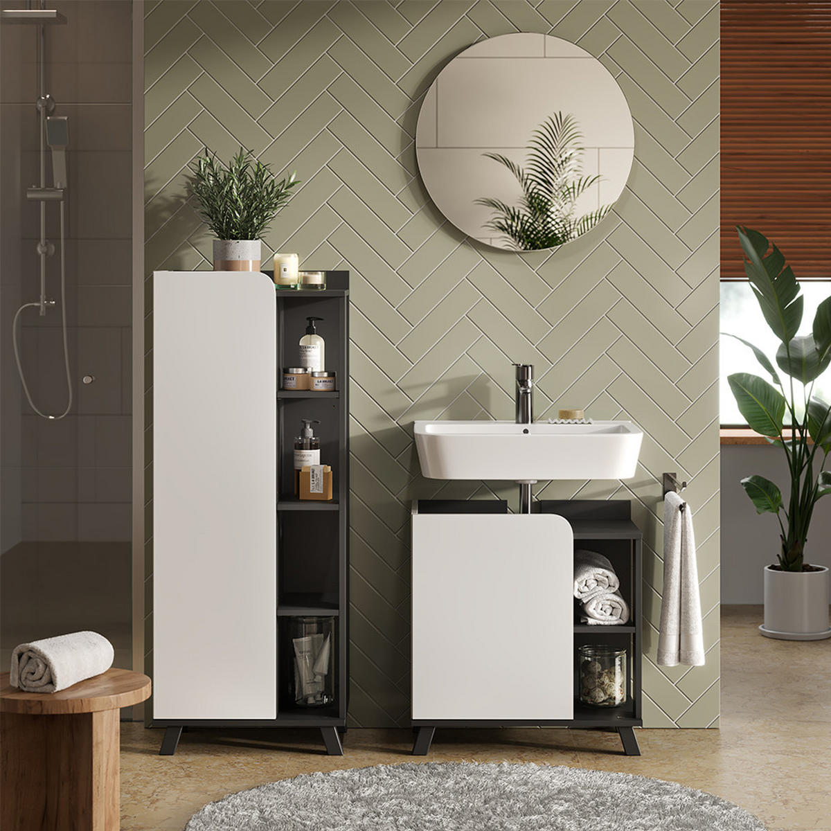 KOUPELNOVÝ NÁBYTEK Karen Antracitová/bílá - bílá/antracitová, kompozitní dřevo (60/65/35cm) - Vicco