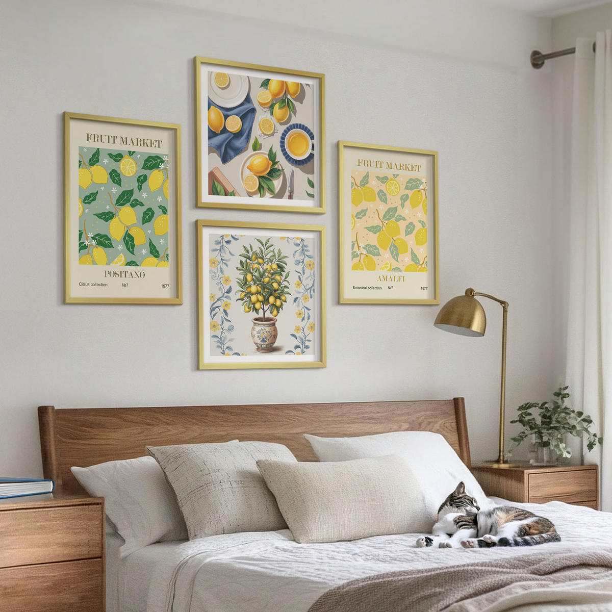 WANDBILDER 4er Set - 50x50 cm & 40x60 cm Goldrahmen - Zitrusfrüchte aus Italien - Goldfarben, Kunststoff (50/50cm) - ArtPrintCave