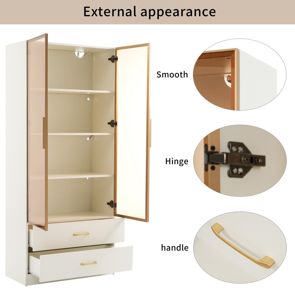 HOCHSCHRANK Weiß mit Lichtleiste 2 Türen und 2 Schubladen 75/34,5/170 cm - Weiß, Holzwerkstoff (75/170/34.5cm) - PANGIVO
