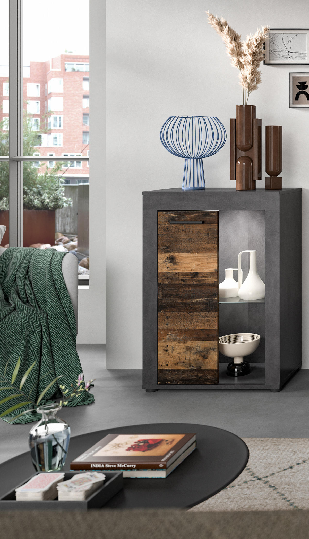 VITRINE JAM (B/H/T: ca. 60/86/35 cm) in Matera/Old Wood Nachbildung - Naturfarben, Holzwerkstoff (60/86/35cm)